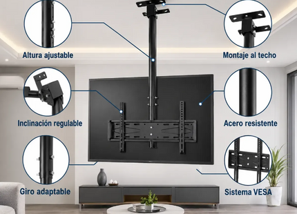 Soporte Tv Techo Giratorio 180° 32-70 Metal Negro Acero