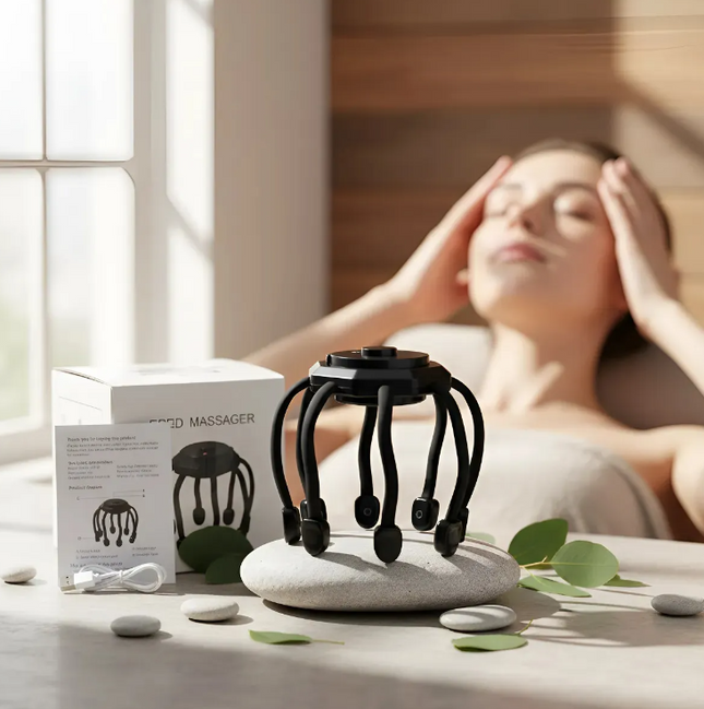 Masajeador De Cabeza Electrico Relajante 360° Usb Portatil Negro