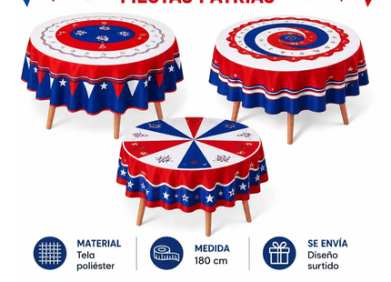 Mantel Redondo Fechas Patrias 180 Cm Viva Chile