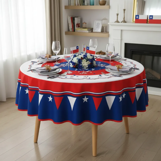 Mantel Redondo Fechas Patrias 180 Cm Viva Chile