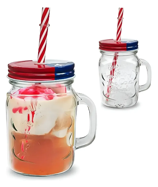 Pack 24 Vasos De Vidrio Con Bombilla 500 Ml Fiestas Patrias