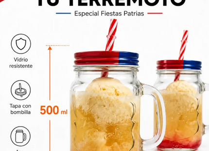 Pack 24 Vasos De Vidrio Con Bombilla 500 Ml Fiestas Patrias