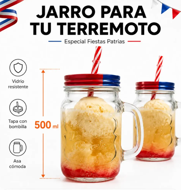 Pack 24 Vasos De Vidrio Con Bombilla 500 Ml Fiestas Patrias