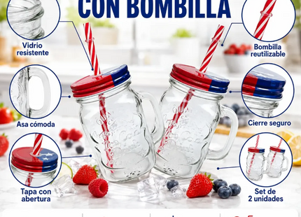 Pack 24 Vasos De Vidrio Con Bombilla 500 Ml Fiestas Patrias