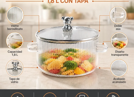 Olla De Vidrio Borosilicato 1.8 Litros Con Tapa