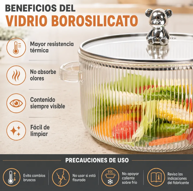 Olla De Vidrio Borosilicato 4.5 Litros Con Tapa