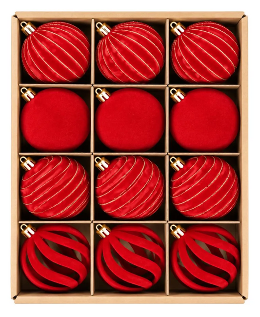 Set 12 Esferas de Terciopelo Navideñas 6cm Adorno Árbol