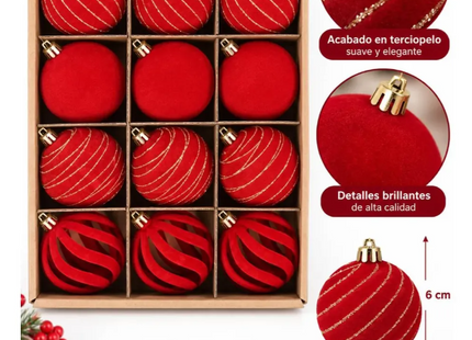 Set 12 Esferas de Terciopelo Navideñas 6cm Adorno Árbol