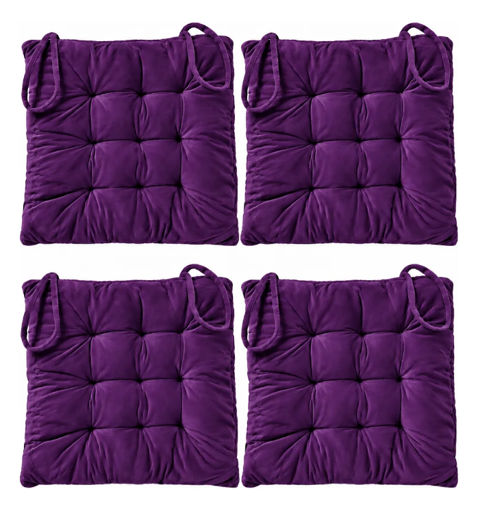 Set 4 Cojín Acolchado Cuadrado Silla Con Amarras 40 Cm