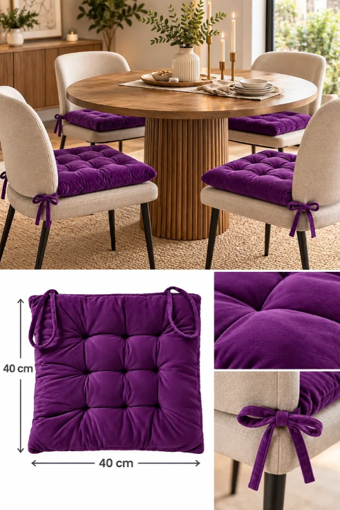 Set 4 Cojín Acolchado Cuadrado Silla Con Amarras 40 Cm
