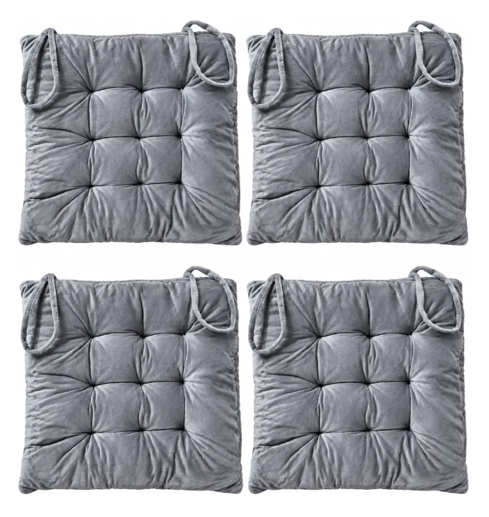 Set 4 Cojín Acolchado Cuadrado Silla Con Amarras 40 Cm