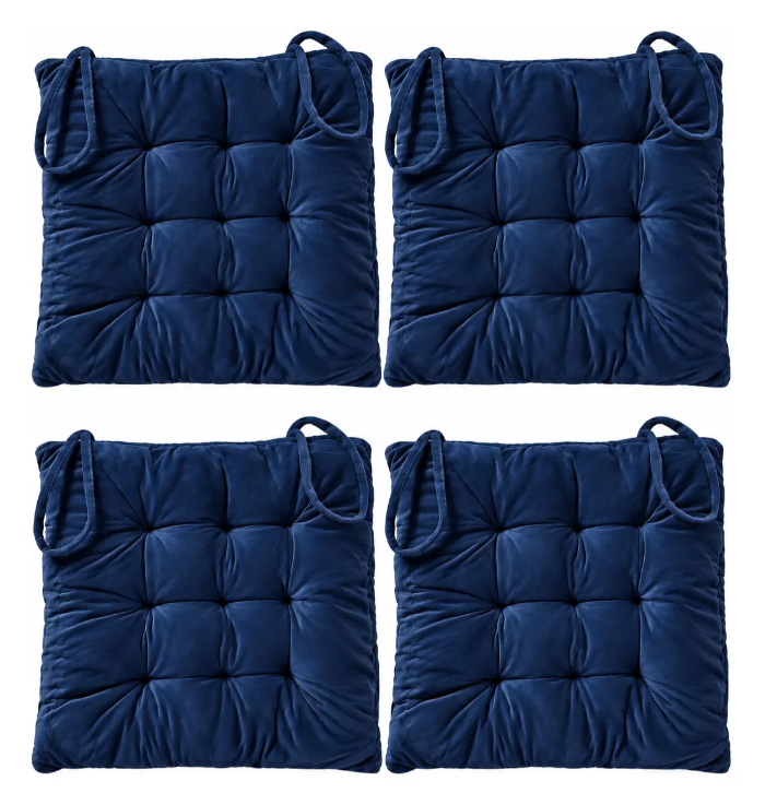 Set 4 Cojín Acolchado Cuadrado Silla Con Amarras 40 Cm