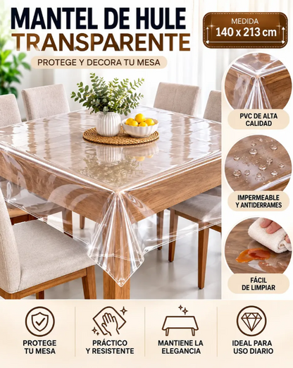 Mantel Mesa De Hule Transparente Impermeable 140x213 Cm