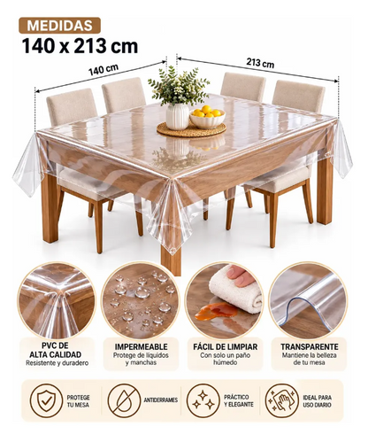 Mantel Mesa De Hule Transparente Impermeable 140x213 Cm