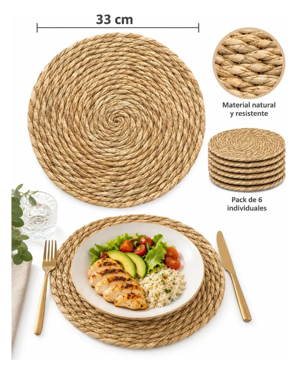 Set 6 Individuales De Mesa En Fibra Natural 33 Cm