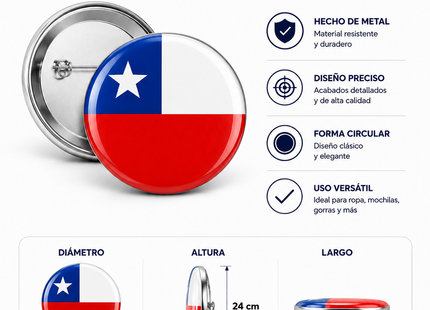 Pack X30 Chapitas Pin Bandera De Chile Prendedor Broche