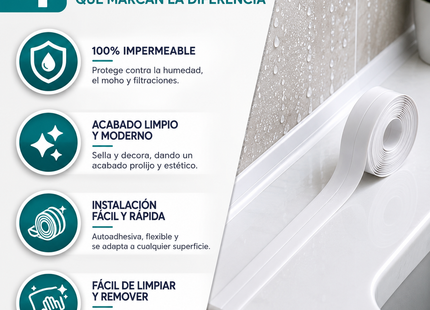 Cinta Adhesiva Selladora Impermeable 3 Pzas Baño 3,8cm Blanco