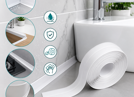 Cinta Adhesiva Selladora Impermeable 3 Pzas Baño 3,8cm Blanco