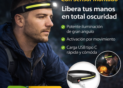 Linterna LED Cintillo Sensor Manos Libres 270° Recargable