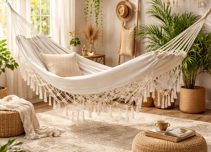 Hamaca Con Borlas 150x200 Blanca Relax Exterior
