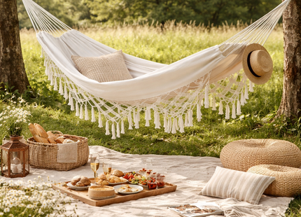 Hamaca Con Borlas 150x200 Blanca Relax Exterior