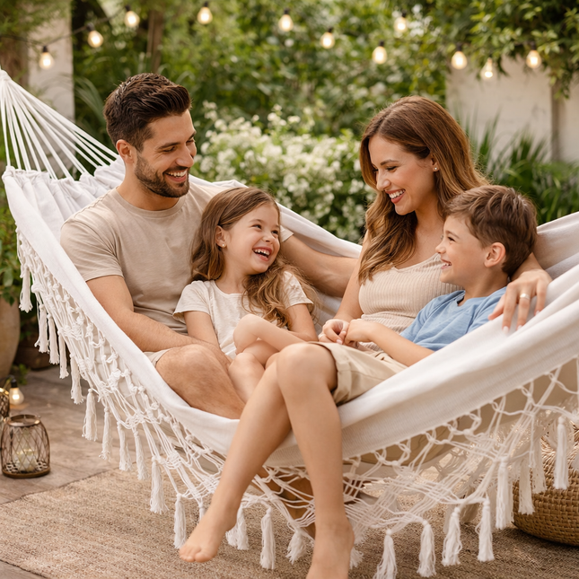 Hamaca Con Borlas 150x200 Blanca Relax Exterior