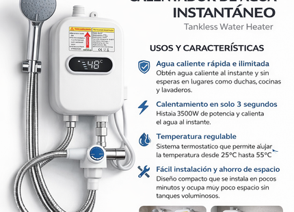 Calefont Eléctrico Instantáneo 3500W Agua Caliente