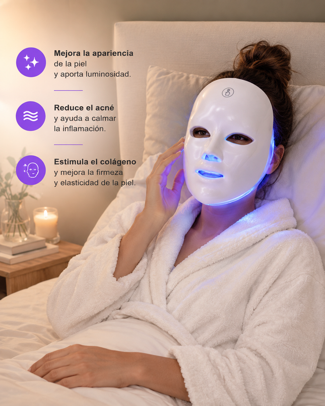 Máscara Facial Led 7 Colores Terapia Lumínica Rejuvenecedora