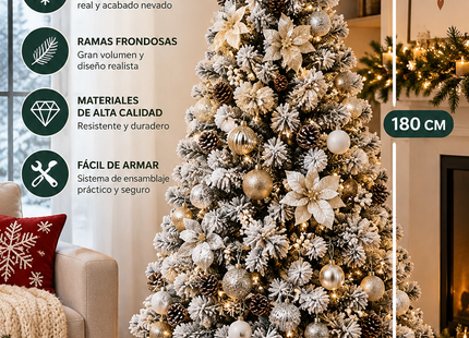 Árbol de Navidad Artificial Nevado 180 cm Soporte Metálico SDS53