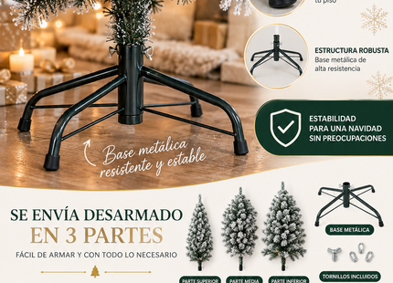 Árbol de Navidad Artificial Nevado 180 cm Soporte Metálico SDS53