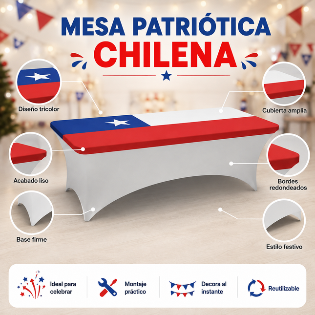 Funda Mantel Spandex Fechas Patrias Elástica 180x75x75 Cm
