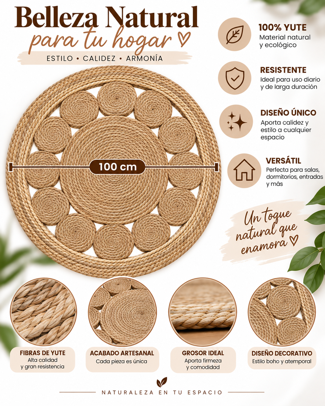 Alfombra Yute 100 Cm Fibra Natural Decorativa