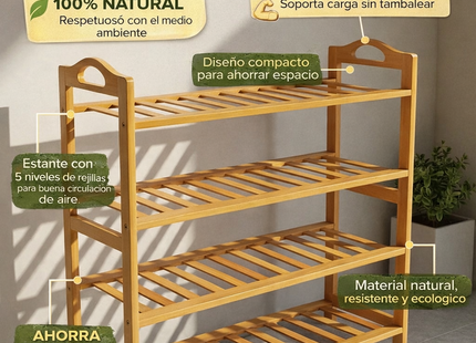 Zapatero De Bambú 4 Niveles Organizador Estante