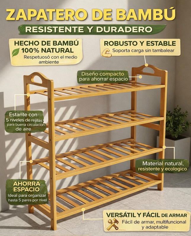 Zapatero De Bambú 4 Niveles Organizador Estante