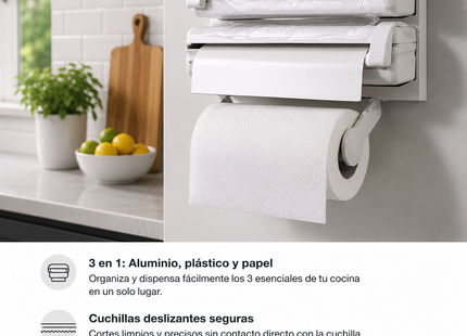 Porta Rollo Toalla Nova Triple Dispensador Cocina Alusa Film