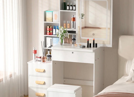 Tocador Espejo Integrado Con Luz Led Y Taburete