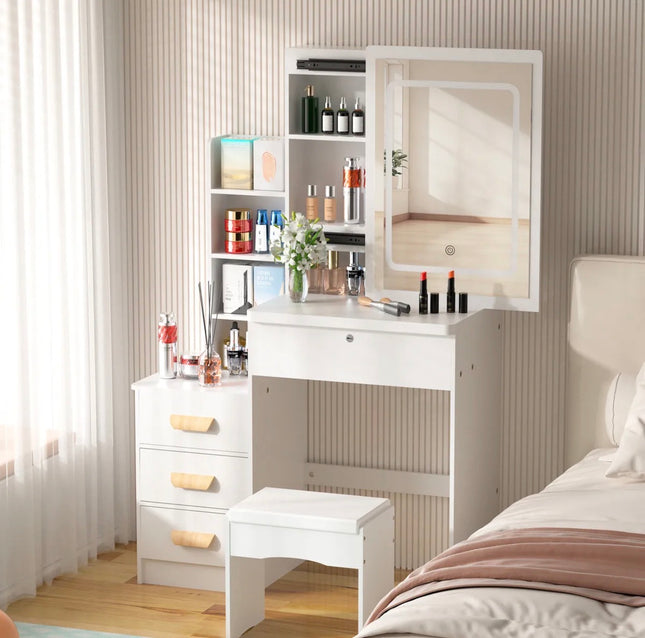 Tocador Espejo Integrado Con Luz Led Y Taburete