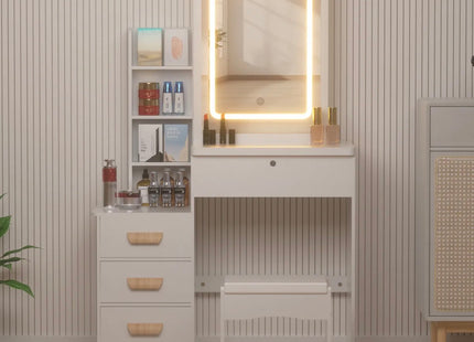Tocador Espejo Integrado Con Luz Led Y Taburete