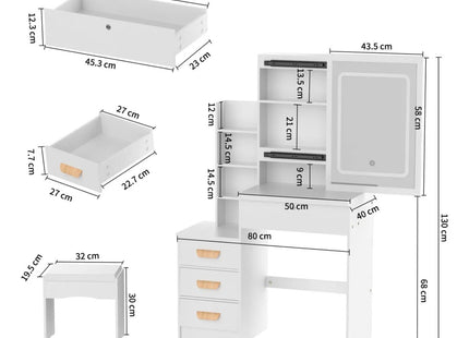 Tocador Espejo Integrado Con Luz Led Y Taburete