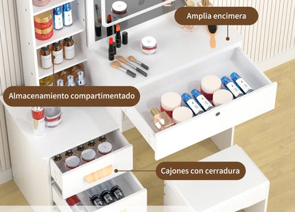 Tocador Espejo Integrado Con Luz Led Y Taburete
