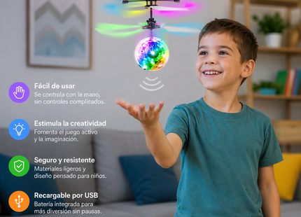 Bola Voladora Helicoptero Dron Esfera Luz Rgb Juguete Usb Color Transparente