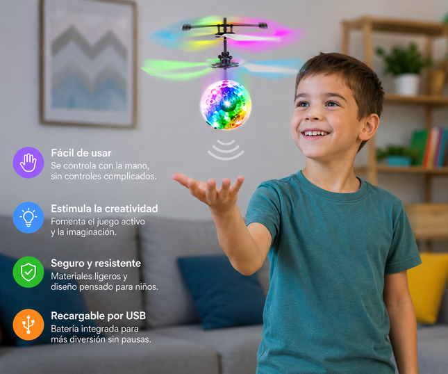 Bola Voladora Helicoptero Dron Esfera Luz Rgb Juguete Usb Color Transparente