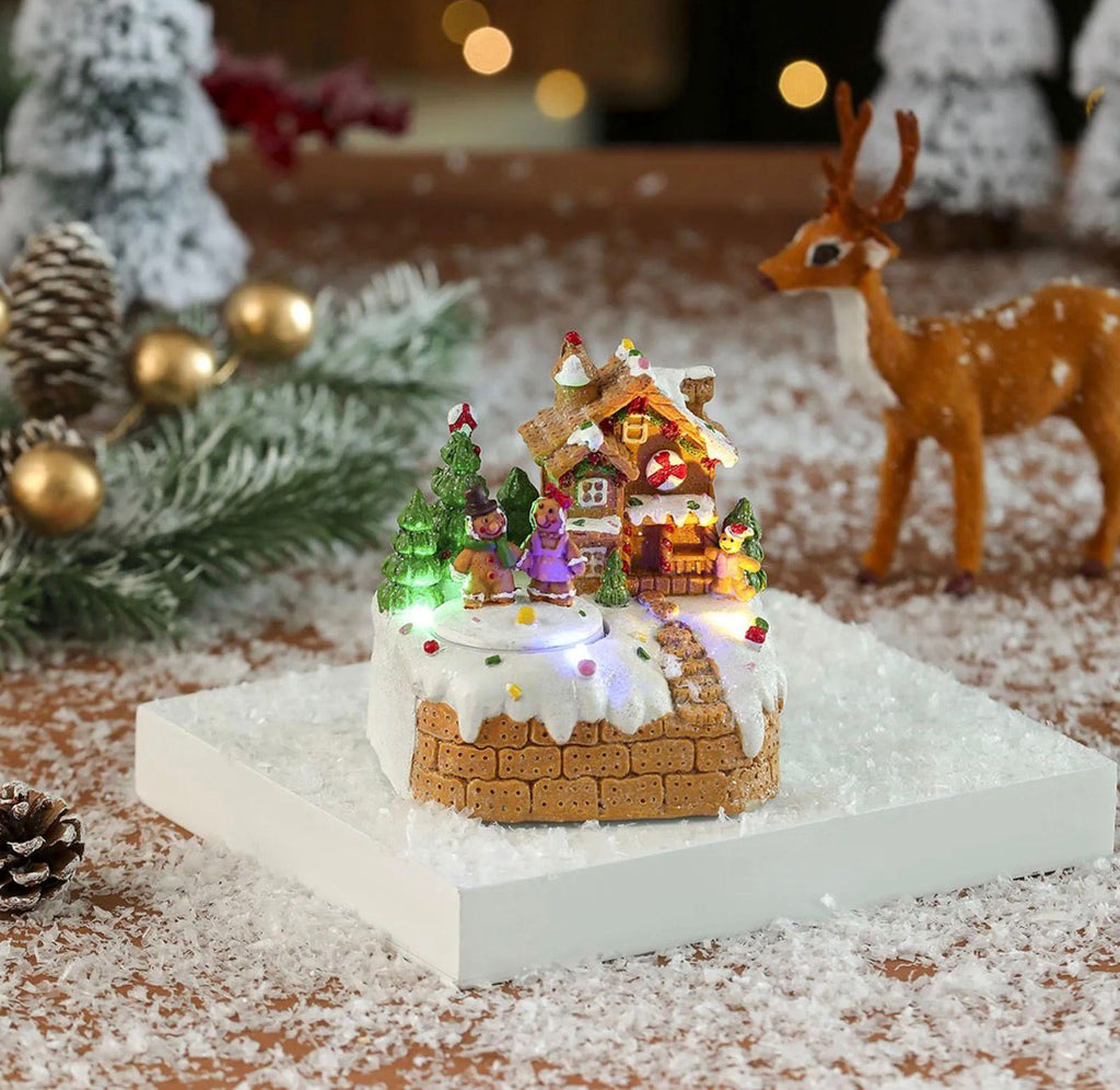 Adorno Navideño Musical Con Luces Casa Con Muñecos de Jengibre