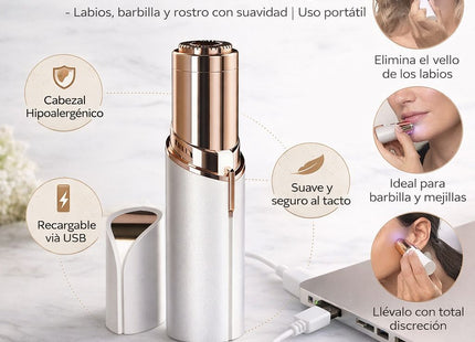 Depiladora Facial Removedor De Vello Sin Dolor Recargable Color Blanco