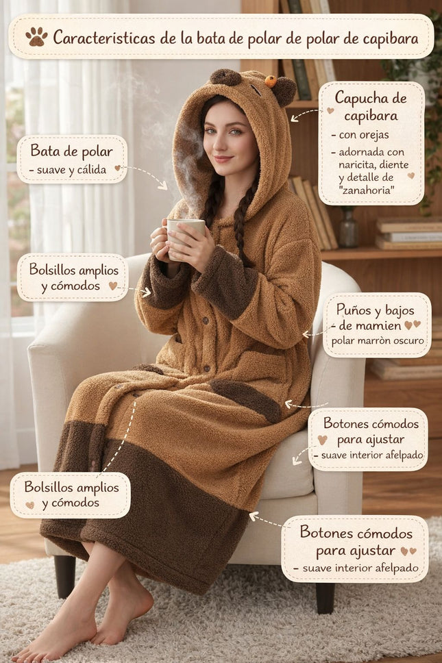 Pijama Bata De Capibara Polar Unisex Tendencia con Bolsillos