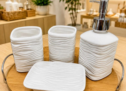 Juego De Accesorios De Baño 5 Piezas De Cerámica Y Madera